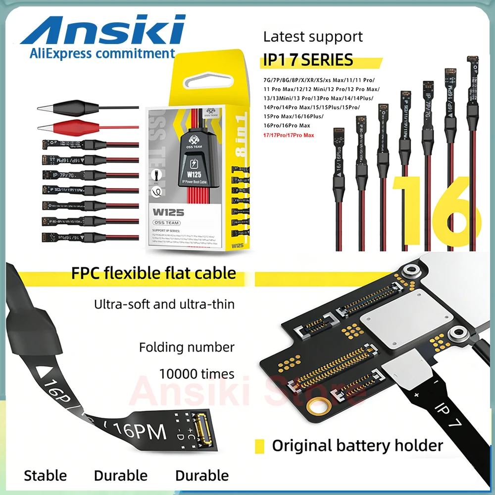 

Кабель питания OSS TEAM W125 для активации и ремонта аккумуляторов мобильных телефонов iPhone серий 7-17, инструмент для восстановления питания