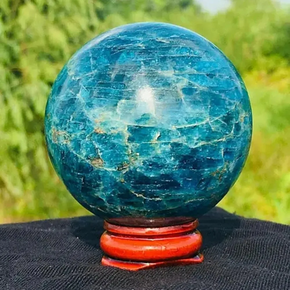 

50MM natural blue apatite ball sphere quartz crystal mineral healing