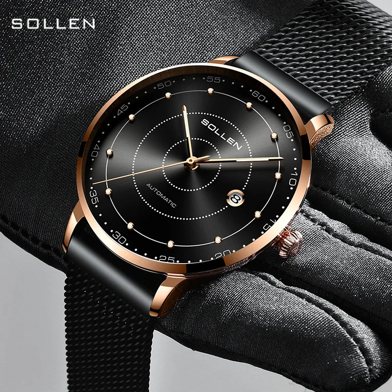 

SOLLEN Brand High-end Luxury MIYOTA Movement Mechanical Watch for Men Stainless Steel Fashion Automatic Calendar Watches Mens