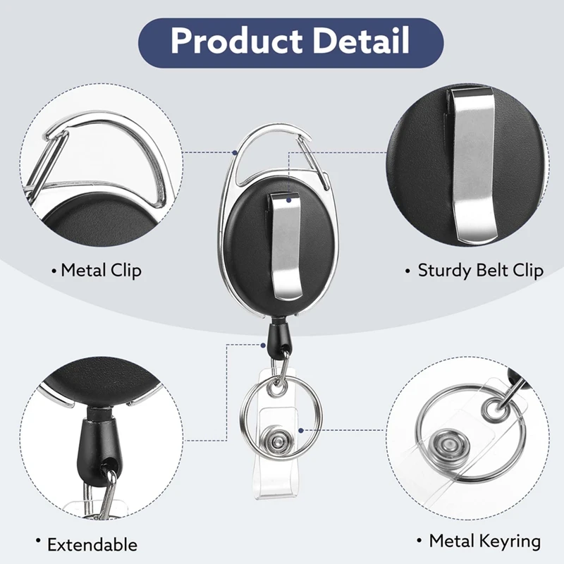 

20 Pack Badge Reels Retractable ID Badge Holder With Carabiner Heavy Duty Badge Reel Clip And Key Chain For Work Office