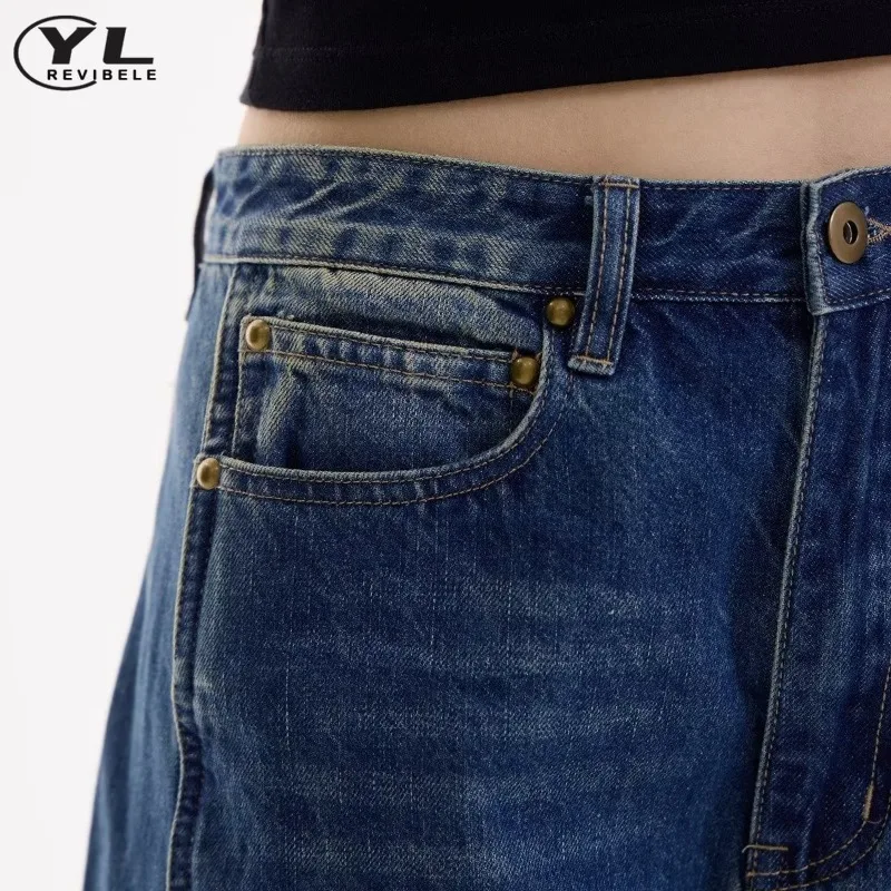 Jeans de perna larga unisex para homens e mulheres, calças jeans, solto, lavagem retrô, design ondulado, High Street, Harajuku, gótico, extragrande, calças retas