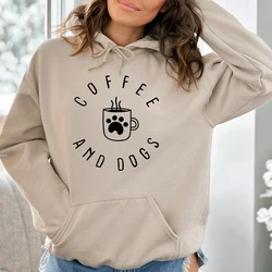 Coffee And Dogs Print Hoodies Fashion Women Hoodies Casual Pullover Coffee Lover Hoodies Long Sleeves Tops Love Dogs Sweatshirt