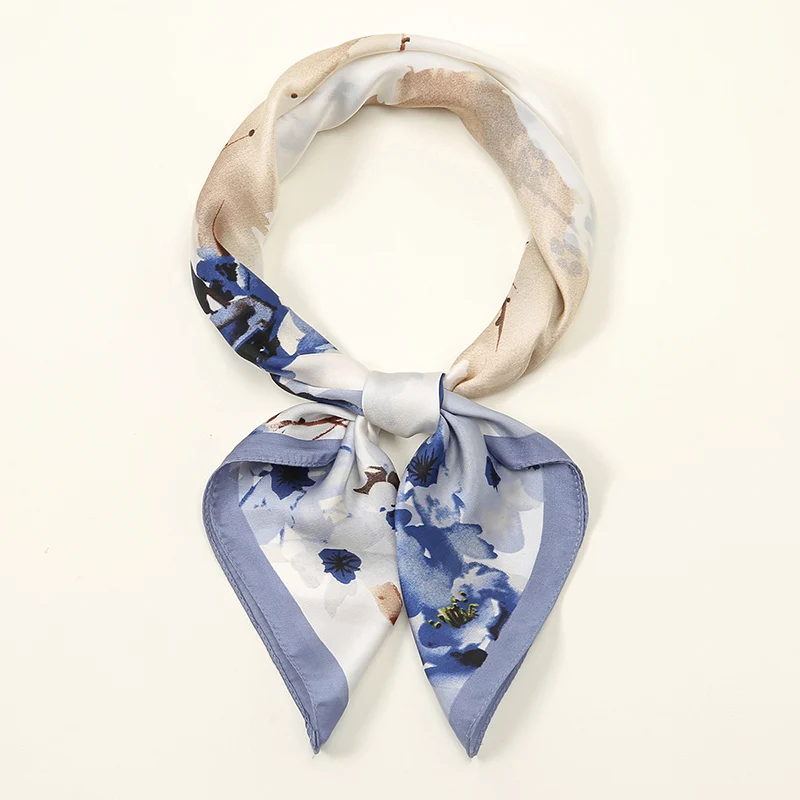 Printed Square Silk Scarf Women Floral Satin Shawls Fashion Hairband Bandana Summer Neck Sunscreen Accessories 70*70cm