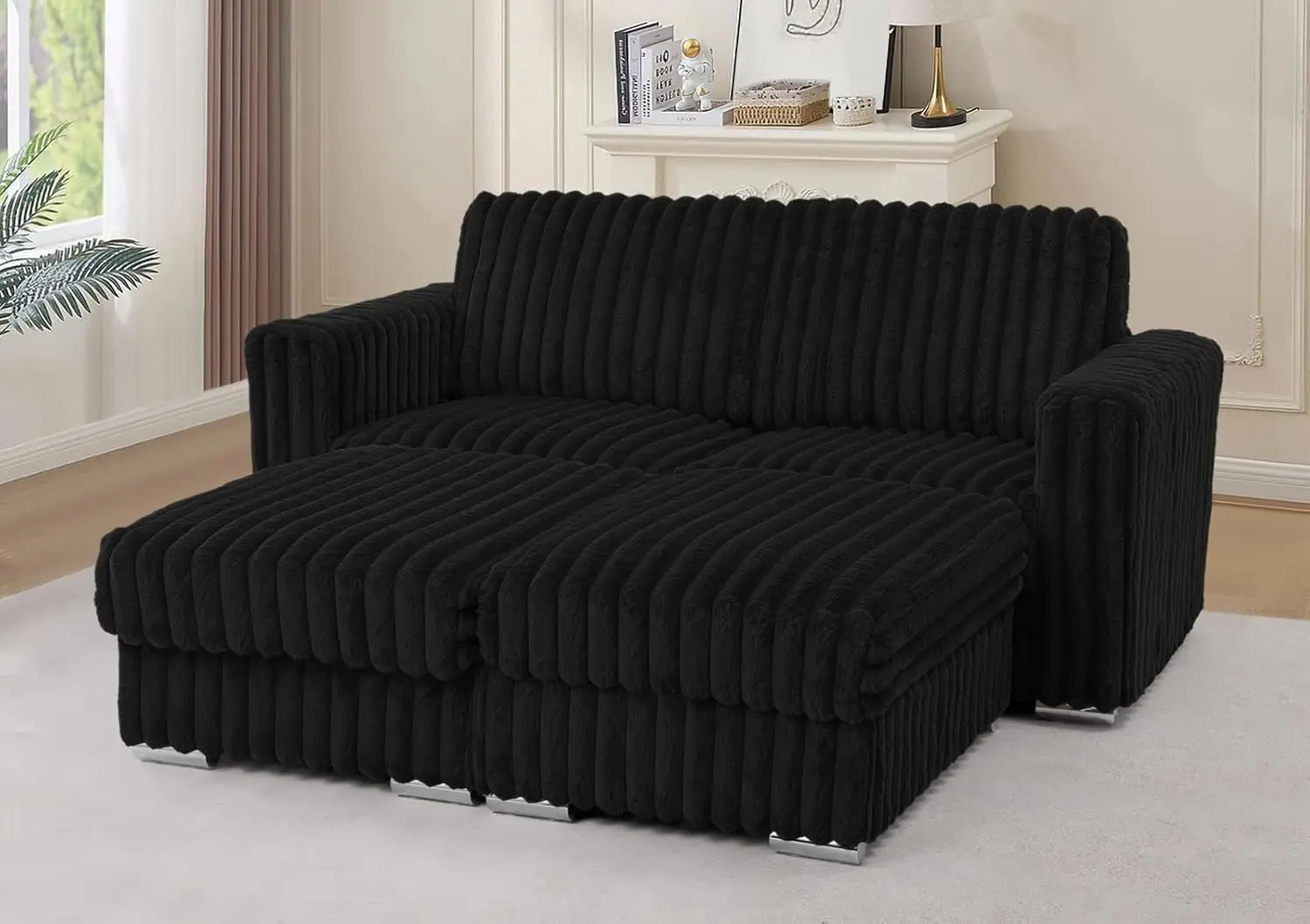 

72-дюймовый вельветовый диван U-образной формы с 2 подвижными пуфиками, мягкий секционный диван со стабильными ножками, более глубокий 2-местный диван с толстым размером