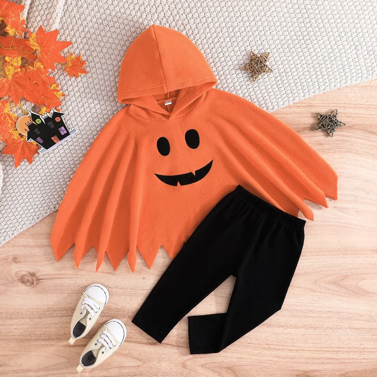 Kinder-Geisterkostüm Weißer Kapuzenponcho mit gezackten Kanten Halloween-Verkleidung für Süßes oder Saures Geburtstagsparty Cosplay-Outfit – Detail 16