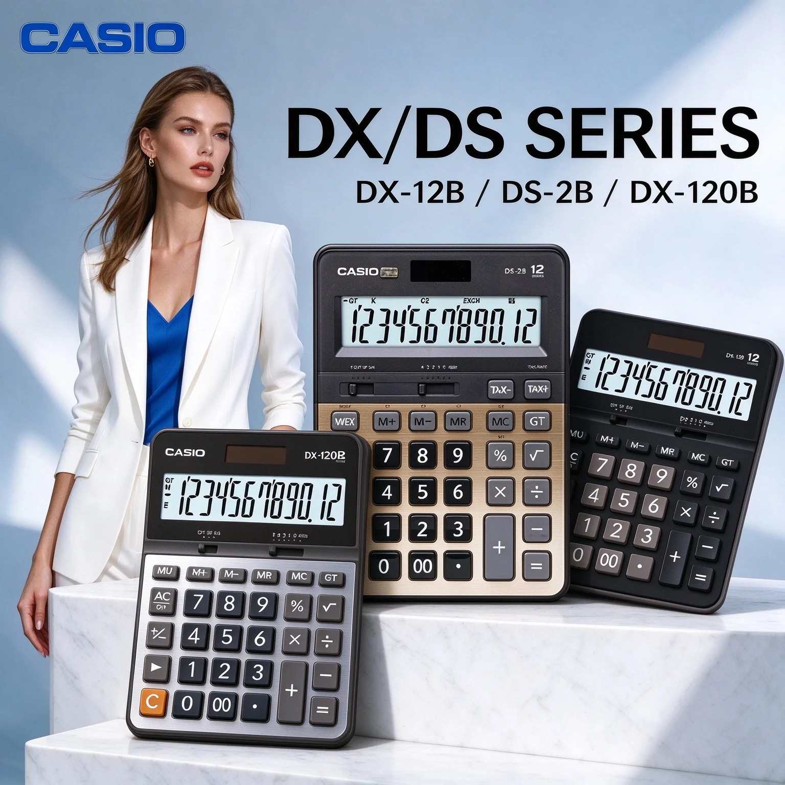 Casio DX-12B DS-2B DX-120B Compact Desktop Calculator Wide Clear LCD Display, Dual Power Supply for Accountants & Office Workers