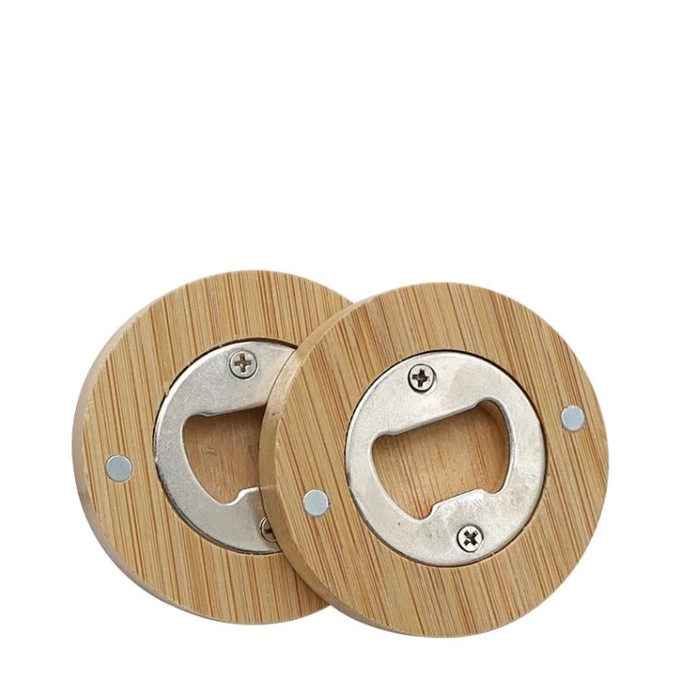 

Blank DIY Bamboo Round Shape Bottle Opener Coaster Fridge Magnet Decoration Beer Bottle Opener Factory Wholesale SN4477