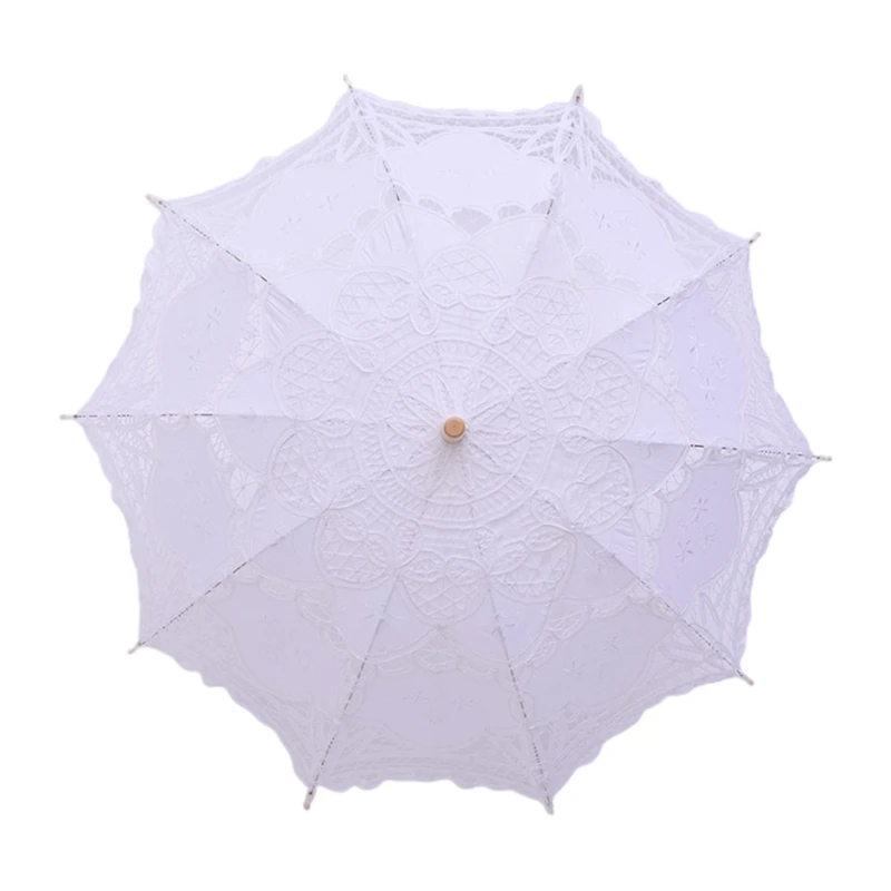 Womens Manual Opening Wedding Bridal Parasol Umbrella Hollow Out Embroidery Lace