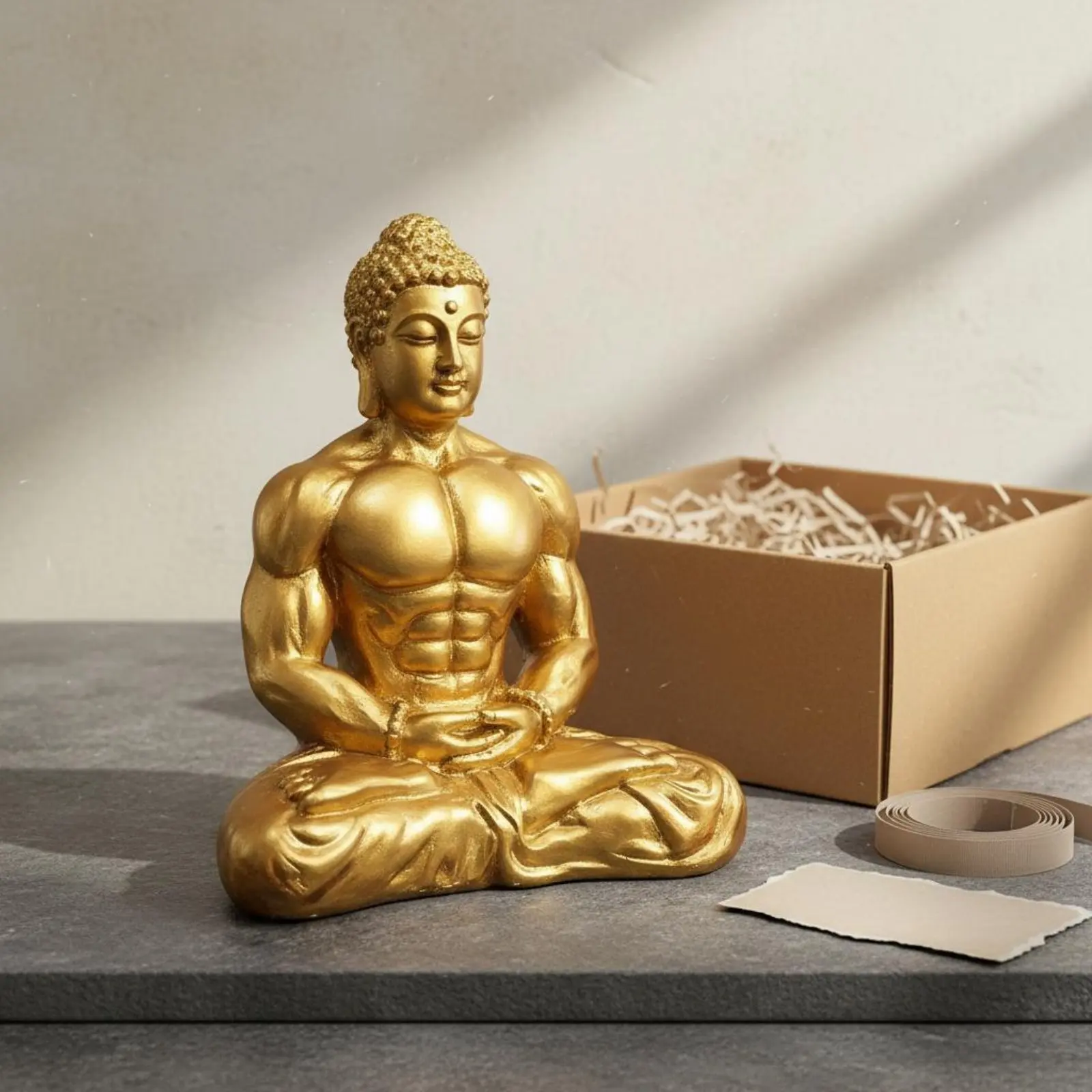 Estatua de Buda Musculoso Decorativa, Artesanía Premium, Buda Meditativo, Decoración de Escritorio de Resina, Significado Representativo Feng Shui