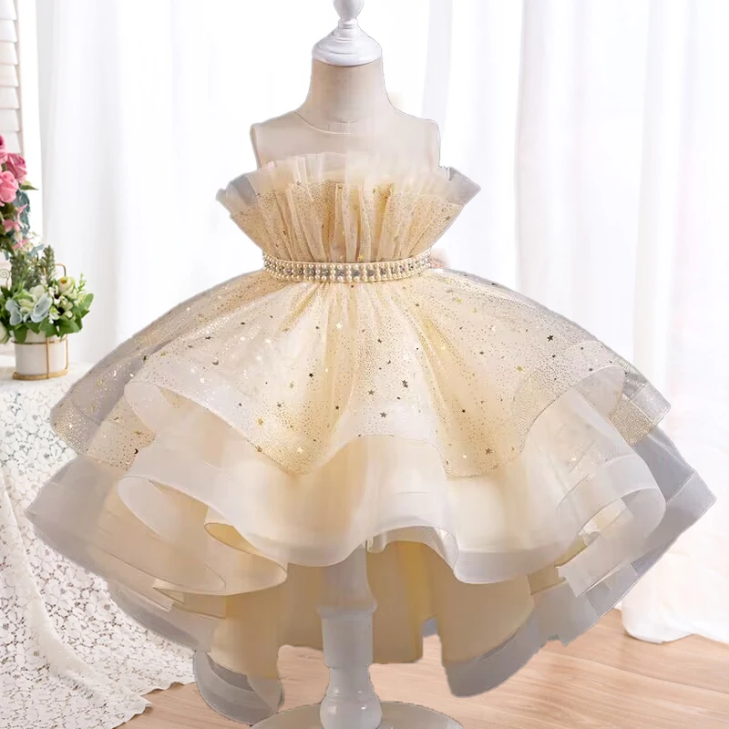 Sequin Girl Dress Elegant Preschool Birthday Party Prom Princess Dress Tulle Wedding Cocktail 3-10 Year Old Carnival Costume