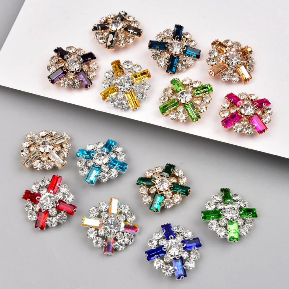 New 5 Pcs 27MM Gold/Silver Metal Rhinestone Button Handle Diamond Accessories Wedding Decoration Sewing Clothing Decoration