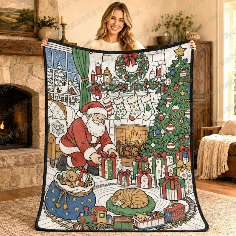 2026 New Boho Blanket Santa Claus Doodle DIY Kids Drawing Custom Parent-child Activity Painting Blanket
