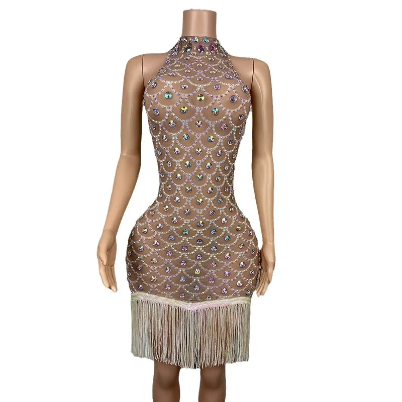 Diamant Kostüm Geburtstag Kleidung Nachtclub Bar Schlank Temperament Kleid Leistung Modell Walk Show Bankett Dinner Party Kleider