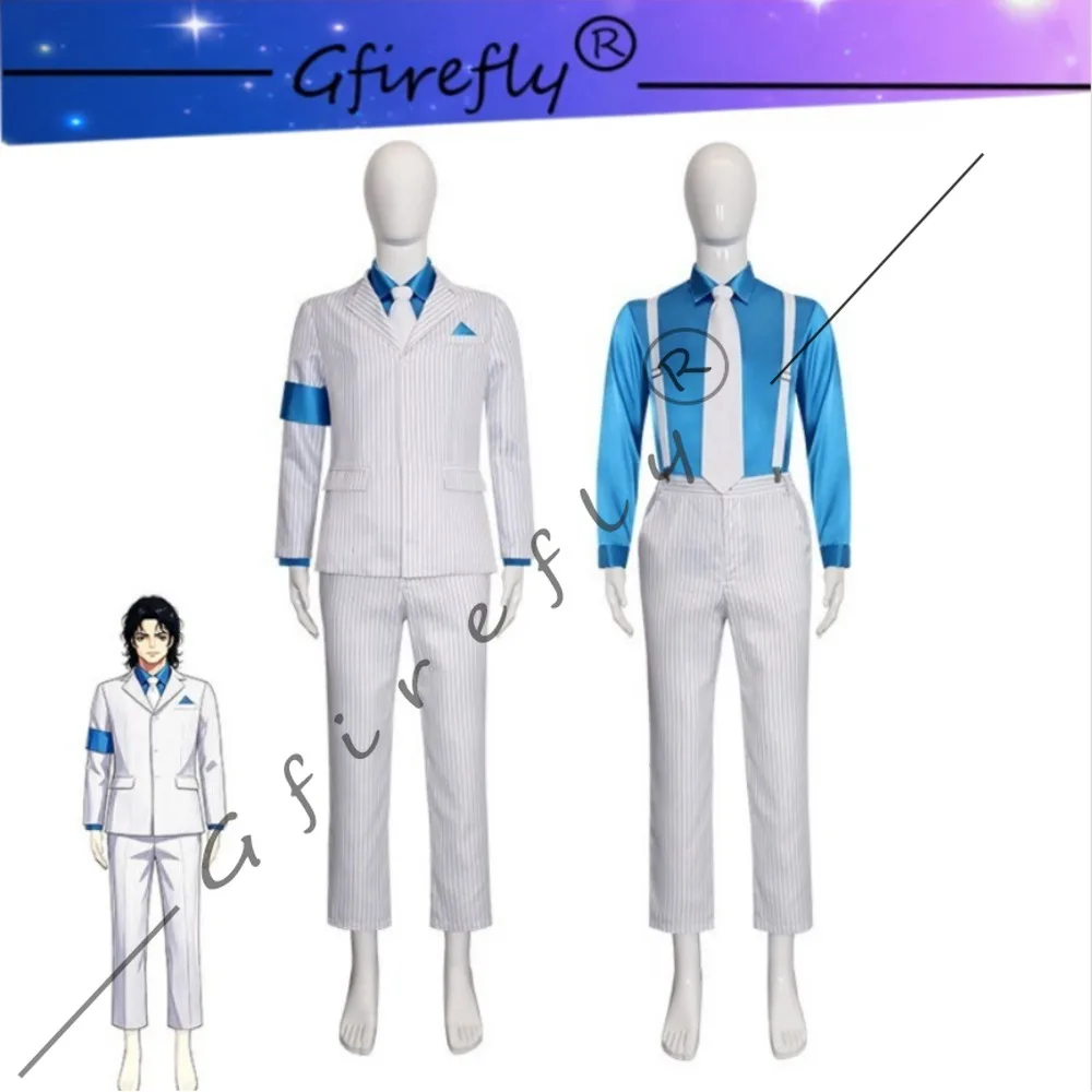 

MJ White Suit with Blue Shirt Cosplay Costume Full Set Unisex Adult Men Women Stage Performance Halloween Carnival Party Outfit