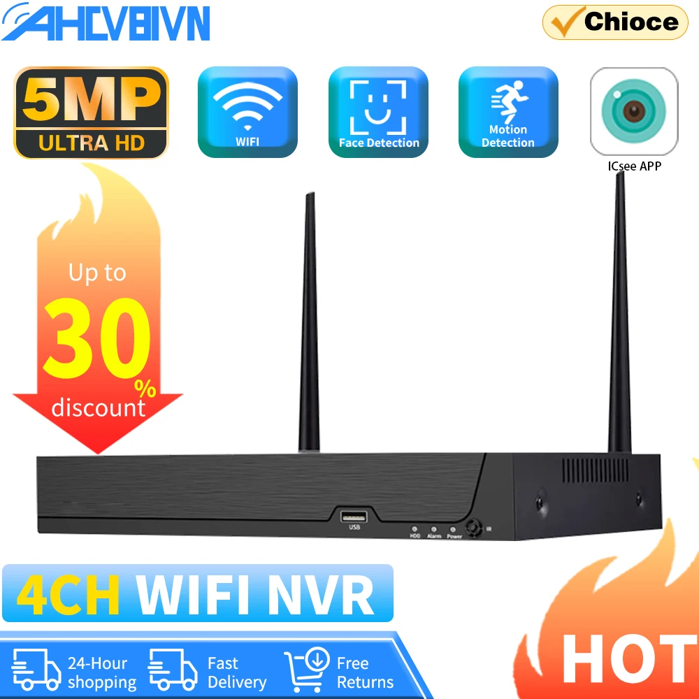 8CH H.265 3MP 4CH 5MP Wireless NVR Recorder Wifi CCTV Camera System P2P IP Camera Network Video Recorder NVR For ICsee XMeye APP