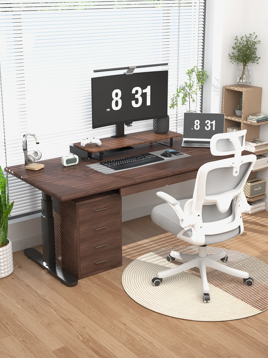 Solid wood electric black walnut electric height adjustable desk computer desk work Taipei Europe simple rectangular