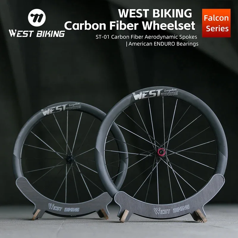 WEST BIKING Bicycle Wheel Set T700+T800 Carbon Fiber Lightweight Road Bike Wheel Disc Brake Tubeless Wheels Set Bike Parts