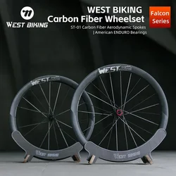 WEST BIKING Bicycle Wheel Set T700+T800 Carbon Fiber Lightweight Road Bike Wheel Disc Brake Tubeless Wheels Set Bike Parts