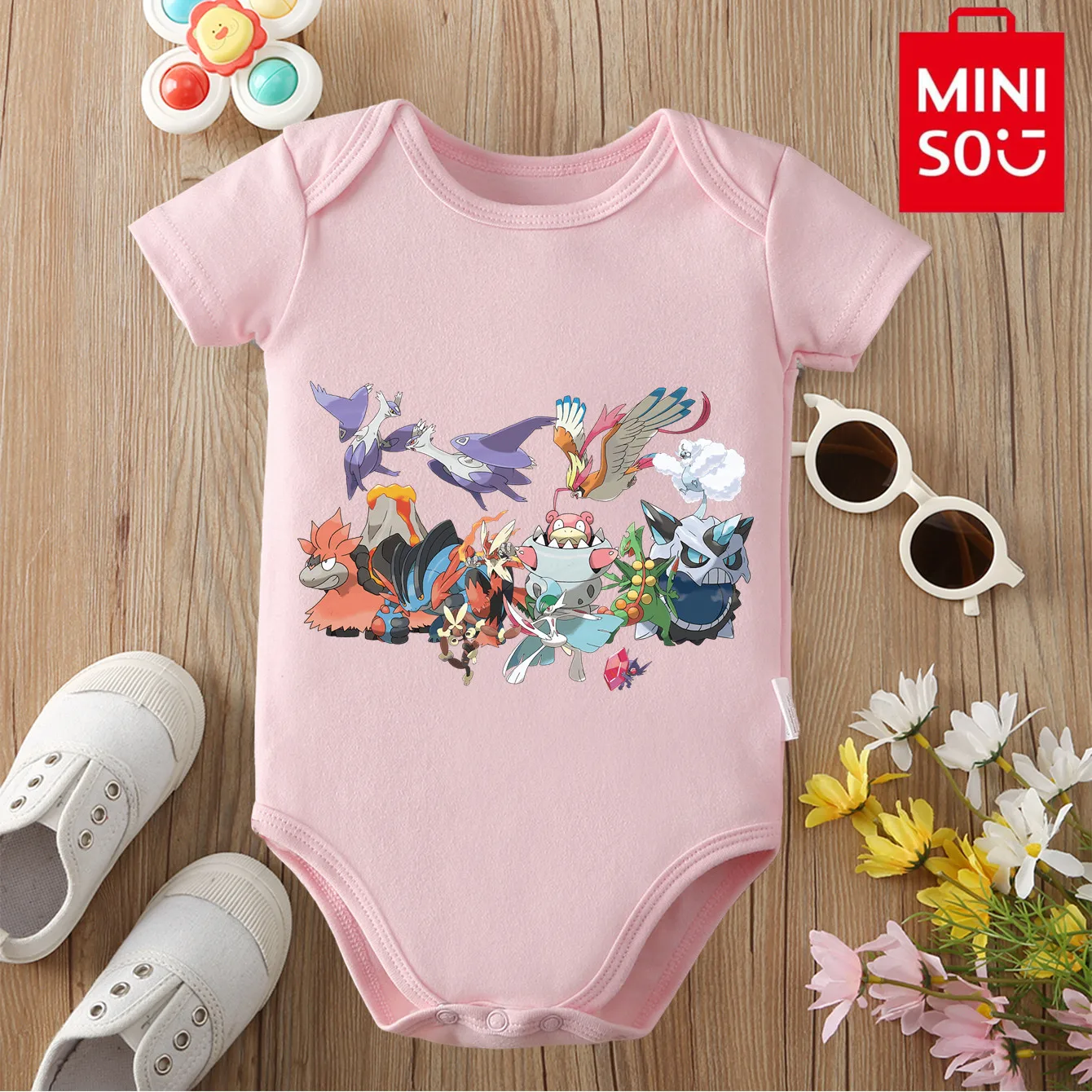 بدلة قفز مريحة من القطن بنسبة 100% من MINISO AshKetchum Pikachu للأطفال حديثي الولادة من عمر 0 إلى 12 شهرًا