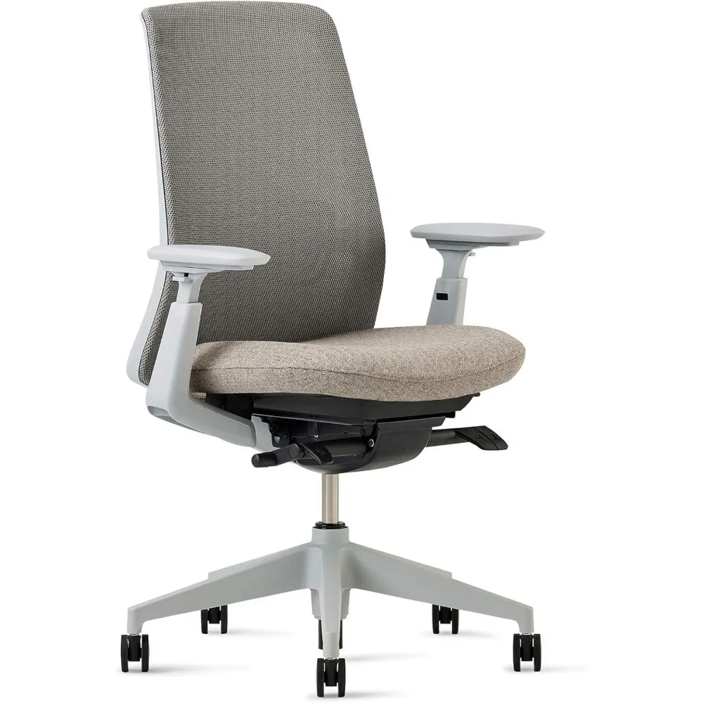 Soji Office Chair with Ergonomic Adjustments and Lumbar Support, Flexible Mesh Back (Stone)
