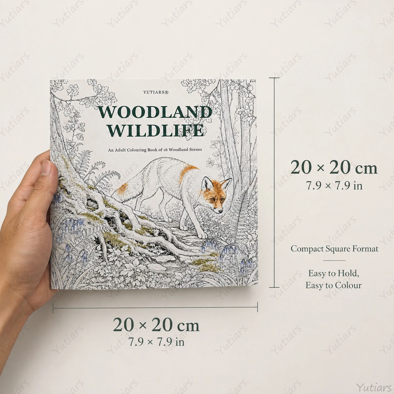 Woodland Wildlife Adult Colouring Book by Yutiars 20cm Square Forest Animals Nature Line Art Pages Stress Relief Creative Hobby