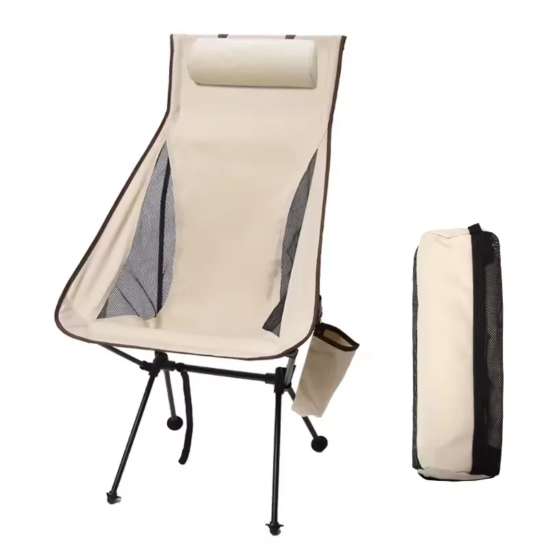 

Detachable Headrest High Back Folding Camping Chair 600D Wear Fabric Side Pocket Cup Holder for Outdoor Travel.