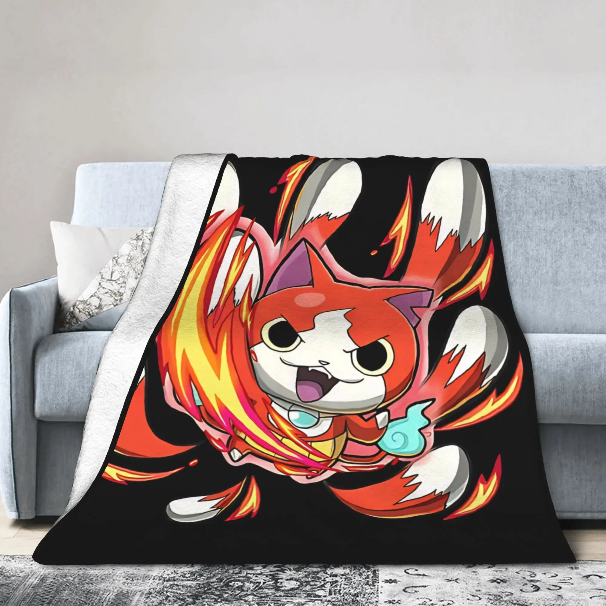 Yokai Watch Game Fleece Throw Blankets Jibanyan S Blanket for Bed Outdoor Lightweight Thin Plush Thin Quilt
