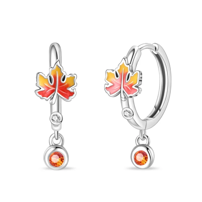 Hot Sales 925 Sterling Silver Maple Leaf Hoop Earrings Sparkling Zircon Earrings For Women Fine Birthday Anniversary Jewelry