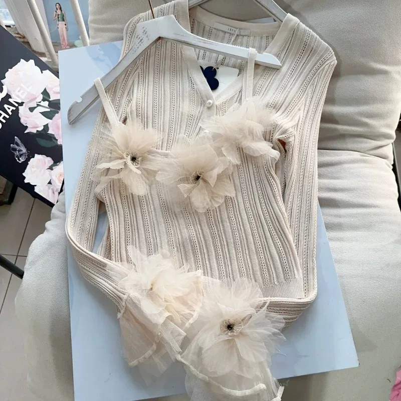 

LXYG Sweet Summer Knitted Cardigan Women's Slim Fit Ice Silk Strap V-Neck Short Sleeve Long Sleeve Elegant Style Pure Color