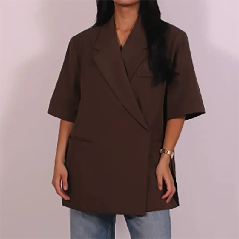 Traje de Blazer Holgado para Mujer, Estilo Casual, Cuello Camisero, Un Botón, Pantalones Cortos de Cintura Alta, Conjunto Formal para Verano/Otoño 2026