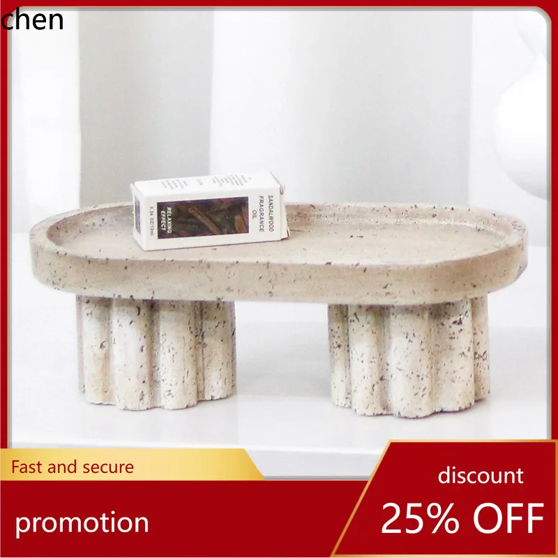 

H1 Wabi-sabi style retro faux travertine decorative fruit tray storage organizer tray for model home desktop decoration set