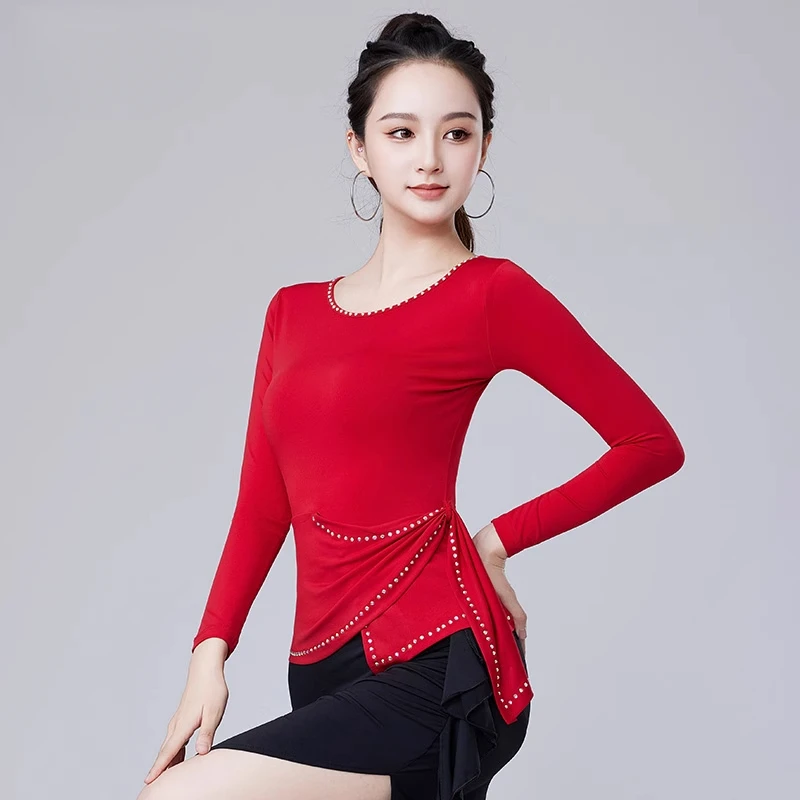 

Топ для латинских танцев с длинными рукавами, новинка 2025, тонкая и тонкая одежда для занятий современными танцами