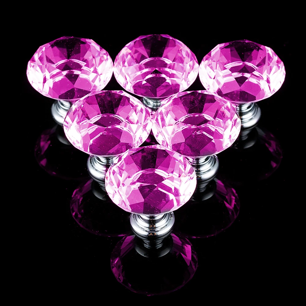 pink diamond dresser knobs FENSING 12 Pcs 30MM Pink Glass Crystal Cabinet Knobs - Diamond Knobs for  Dresser Drawers