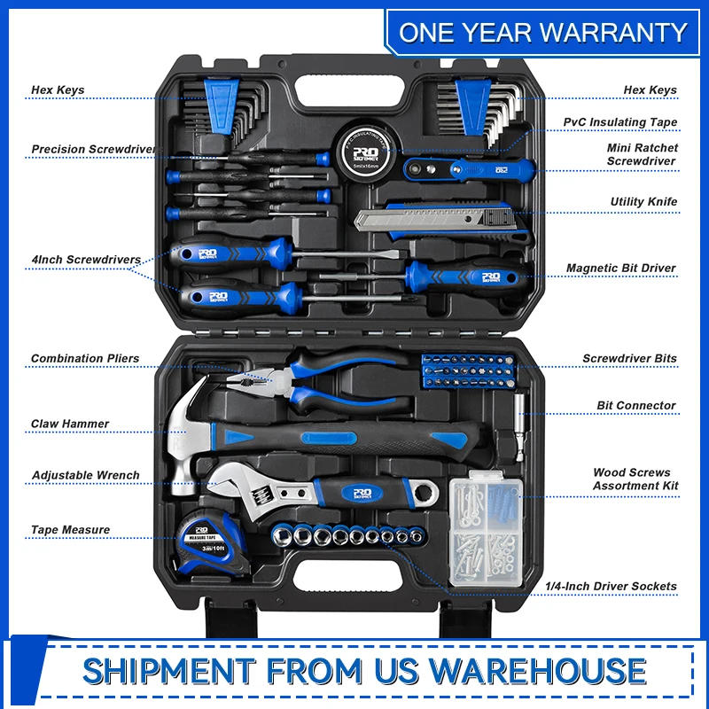 160-Piece Portable Tool Kit Home Repair Tool Set with Toolbox Organizer Small Starter Toolbox Kit for Students By Prostormer