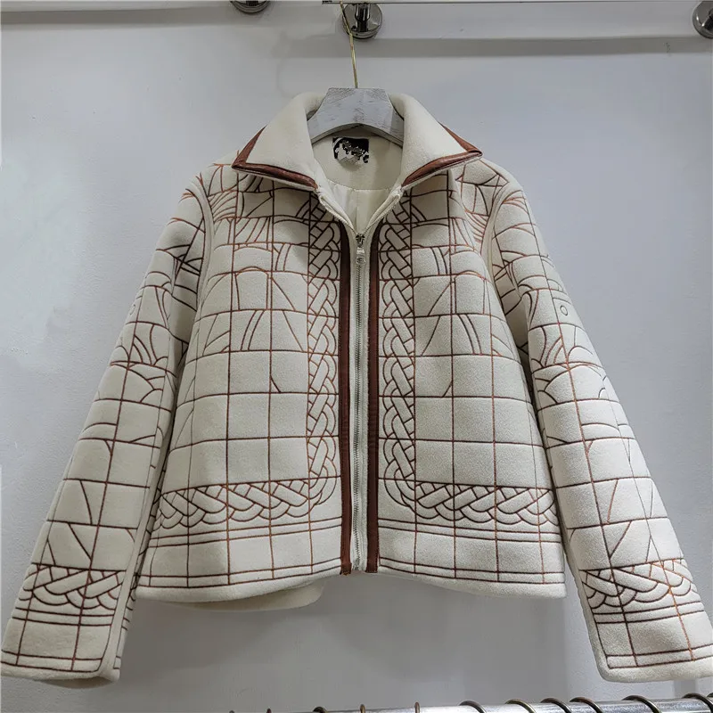 

Clothland женская винтажная куртка с принтом на молнии из искусственной кожи в стиле пэчворк с длинным рукавом женские шикарные модные пальто в стиле ретро Mujer CB246