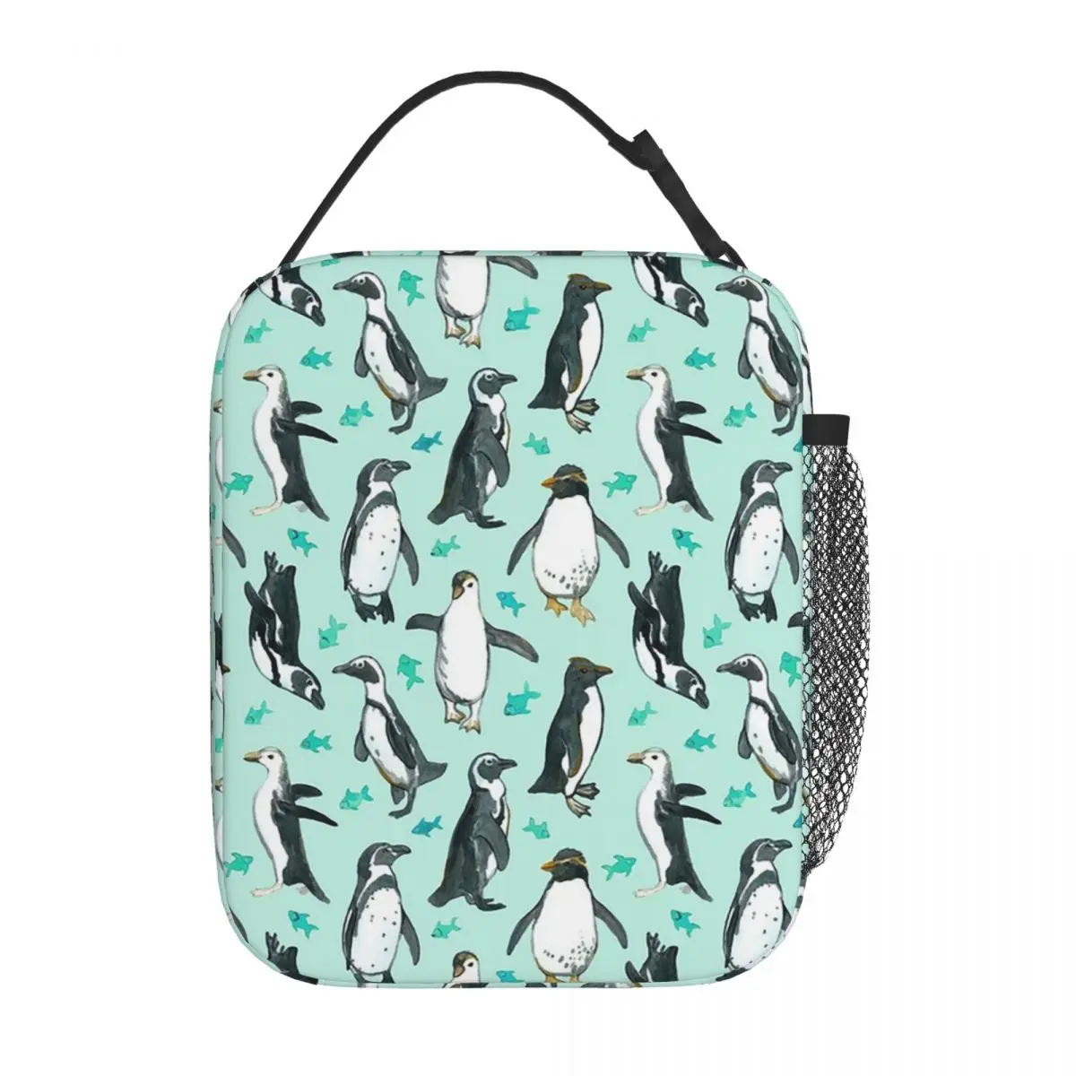 Lots Of Little Penguins On Mint Insulated Lunch Bag for Women Office Cooler Thermal Food Box Tote Portable Lunch Boxes Container