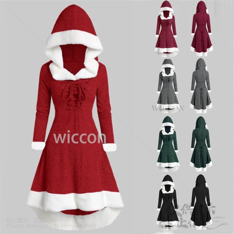 2024 Anime Kerst Jurken Winter Furcollar Lolita Sexy Wear Warme Capuchon Jurk Party Halloween Cosplay Vrouwen Meisjes Aangepast