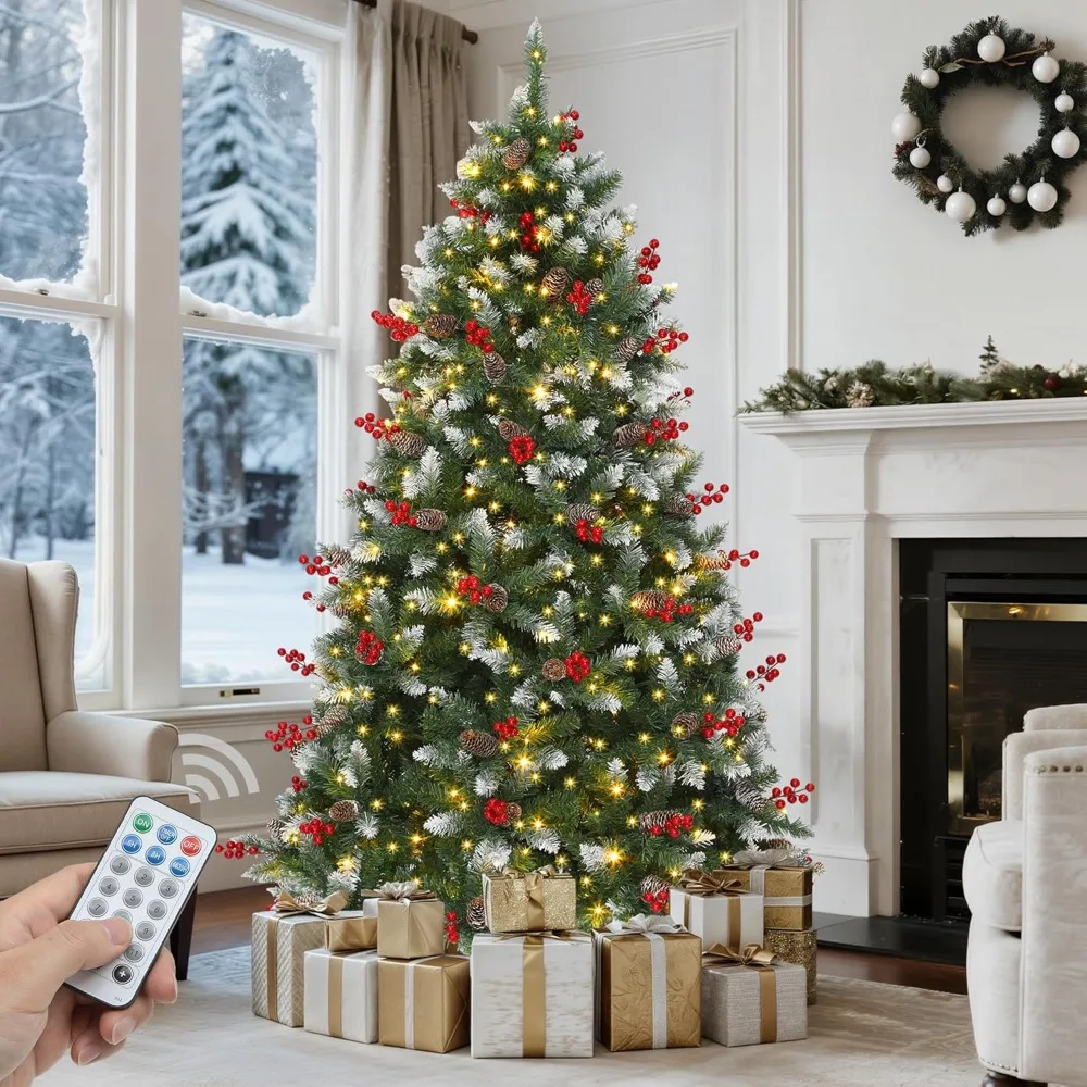 

Prelit Pre-Decorated Green Christmas Tree 7.5ft w/Remote, Pre-Lit Hinged Artificial Xmas Tree w/ 1398 Partially Frosted