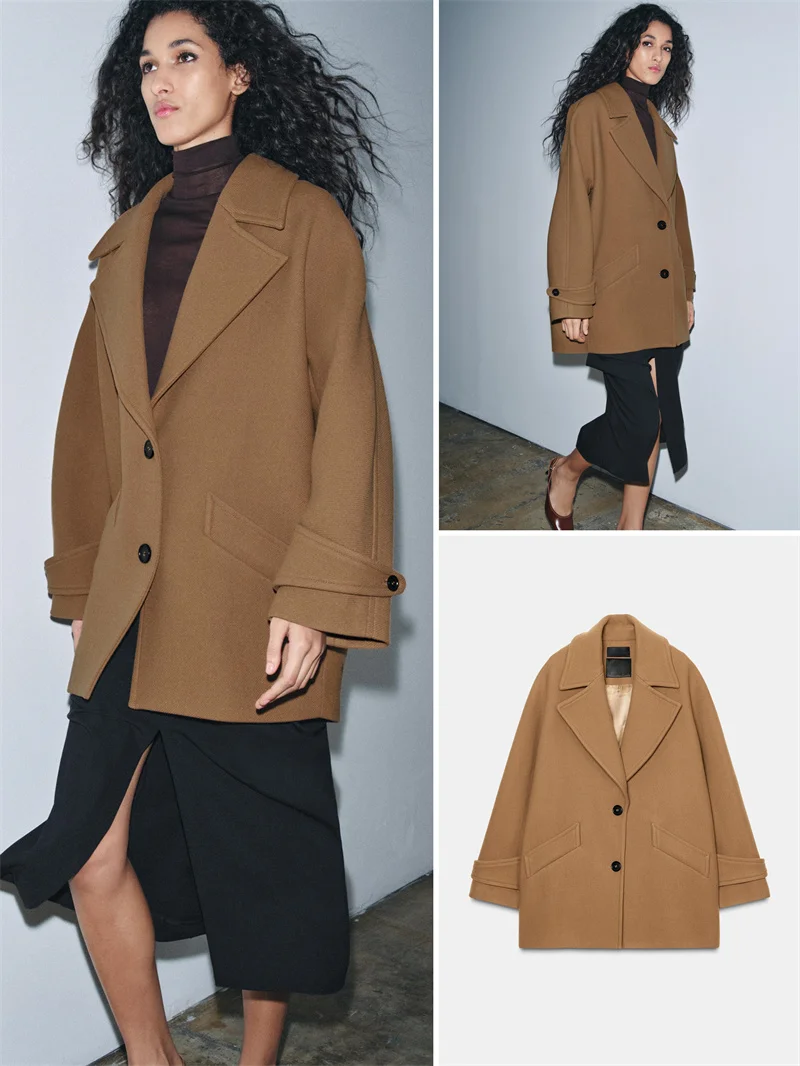 

Winter New Faionable Commuter Long Sve Collarcoat Mixed Fiber Loose Fit Women's Outerwear Simple Sle Online Exclusive