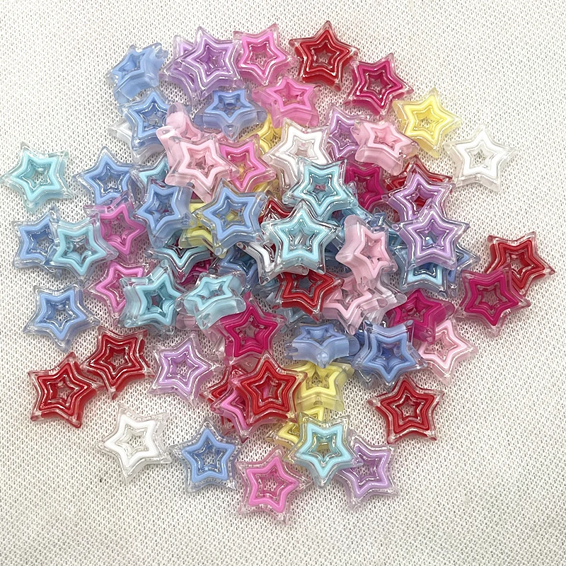 10PCS 21mm Transparent Hollow Out Pentagram Vertical Hole Bead Acrylic Straight Hole  Bead DIY Mobile Phone Chain Accessory