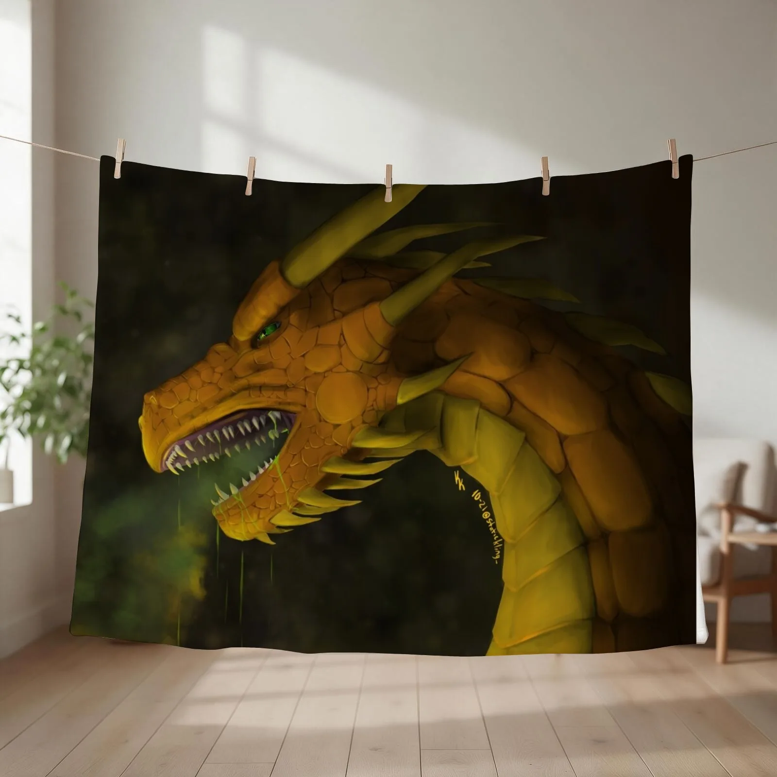 Bronze Dragon Throw Blanket couch cozy soft plush fuzzy picnic outdoor blanket