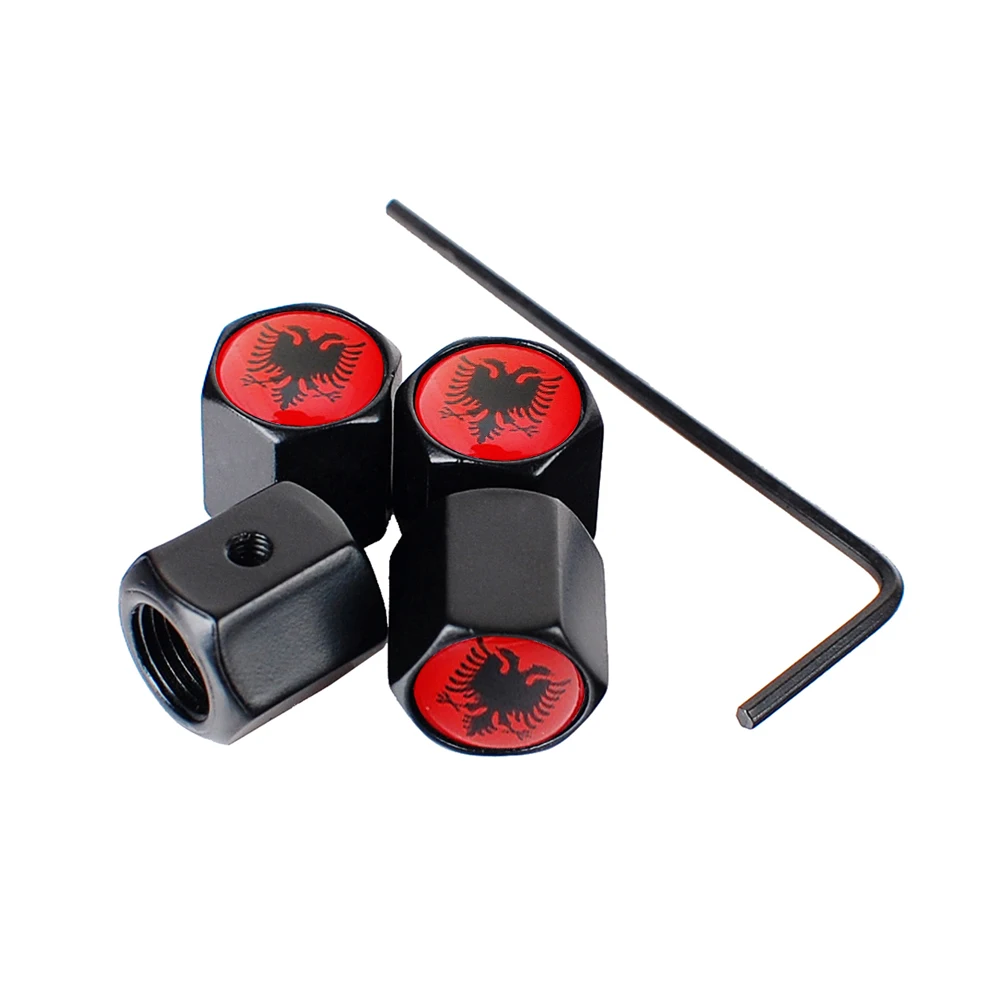 4PCS Albania Flag Car Wheel Air Cover Dust Proof Car Air Valve Stem Caps for Mazda Volkswagen Ford Skoda Toyota Accessories