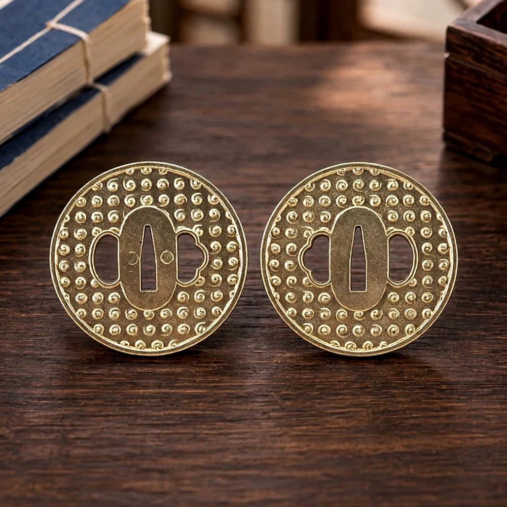 Openwork Carved Pure Brass Tsuba Japanese Samurai Sword Guard for Katana Wakizashi