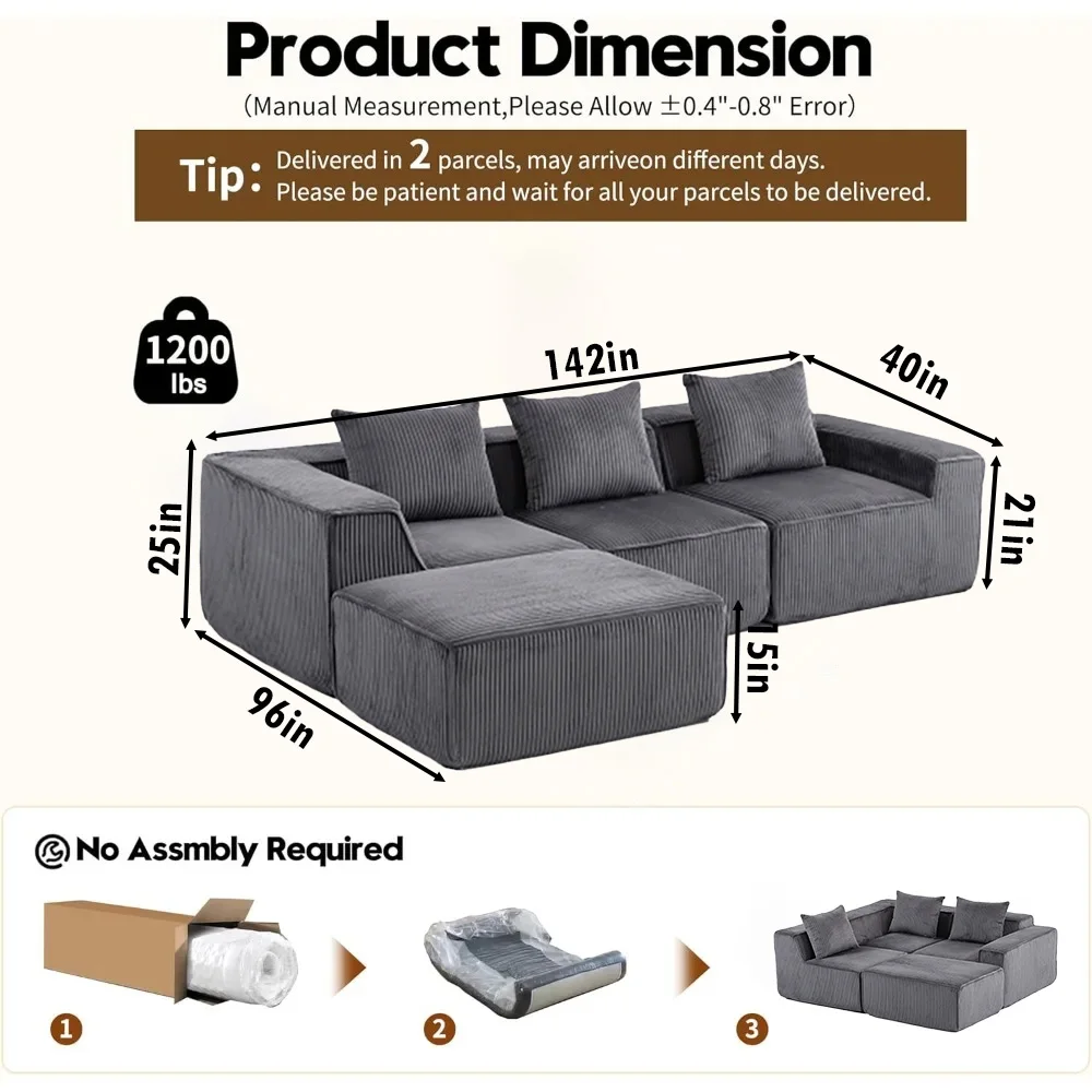 Sectional boneless Couch with L-Shape Chaise,Modern Modular sleeper Sofa with Deep Seat, Upholstered Couches for Room image 5