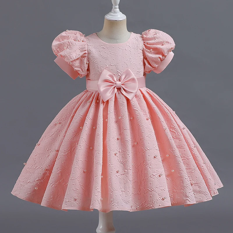 M122 Kinder kleid Mädchen Prinzessin Pailletten Blase Ärmel lange Mesh Blumen mädchen Hochzeit kleinen Sommer