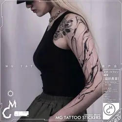 Siyah gotik çizgi geçici dövme sanatı kalıcı sahte dövme kadın adam kol Punk Tatto Sticker su geçirmez tatuafake Temporales