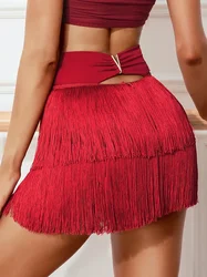 Women Double Layered Fringe Skirt Latin Dance Ballroom Rumba Tassels Dancewear Adult Female Training Chacha Performance Costume