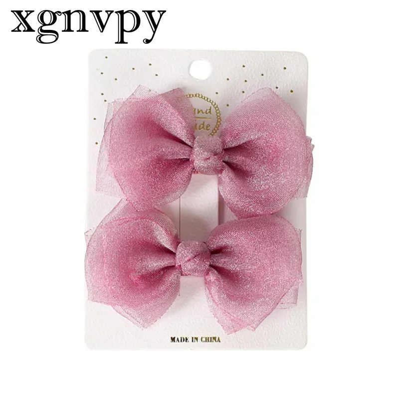 xgnvpy 2pcs Cute Girl Hairpin Fashion Hairpin Pearlescent Mesh Hair Card Children Bow Hairpin Baby Hair Accessories