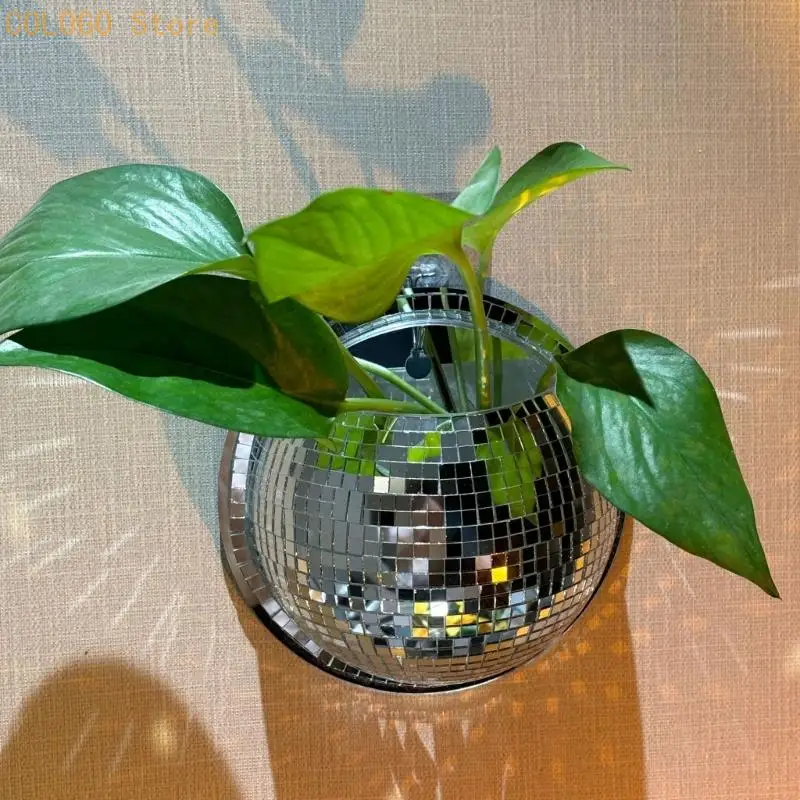 Wall Mounted Acrylic Mirror Vase with Half Sphere Hanging Planter for Indoor Flower Display