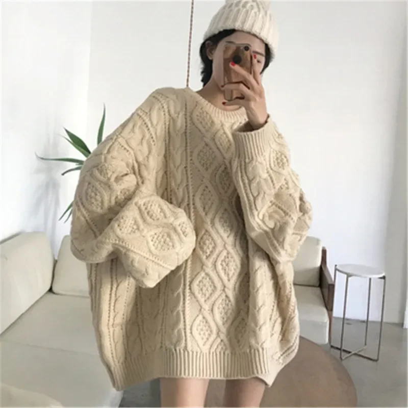 Autumn Winter Solid Oversize Sweater Elegant Casual Knit Sweater Women Pullover Plus Size 3XL Tops Jumper Sweater